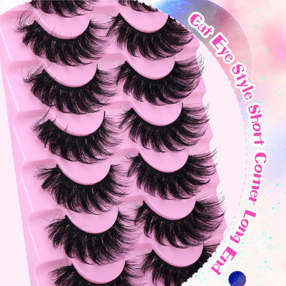 JIMIRE Faux Mink Lashes Fluffy Volume False Eyelashes Pack Dramatic Natural Look Wispy Cat Eye 18MM Fake Lashes 7 Pairs