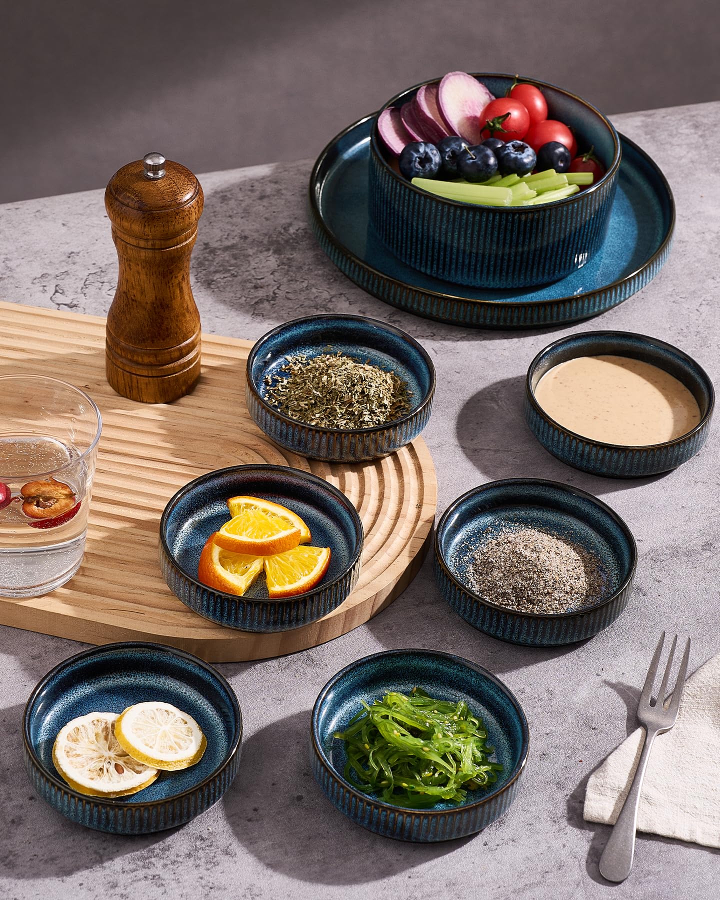 famiware Star Soy Sauce Dish Ceramic Dipping Bowls Set of 6, 4 oz Individual Dip Sauce Cups/Bowls/Dishes/Plates, Small Serving Bowl for Side Dishes, Ice Cream, Condiments, Sushi - Nebulas Blue