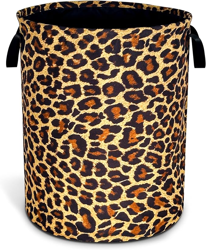Brown Leopard Laundry Basket Foldable Oxford Cloth Funny Tote Bag Laundry