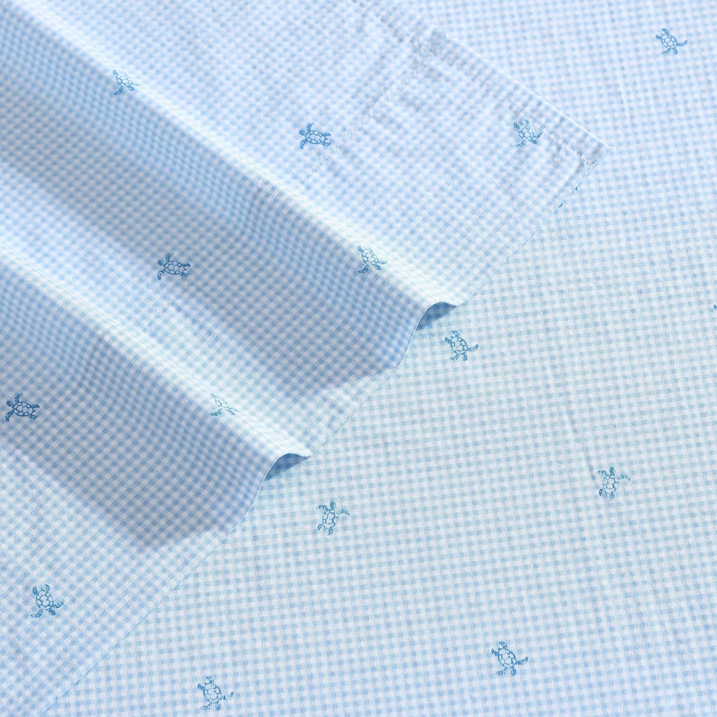 Laura Ashley – Twin Size Sheet Set, Soft & Lightweight Cotton Percale Bedding with Matching Pillowcase, Deep Pocket, Coastal Room Decor, College Dorm Room Essentials (Turtle Gingham Blue)