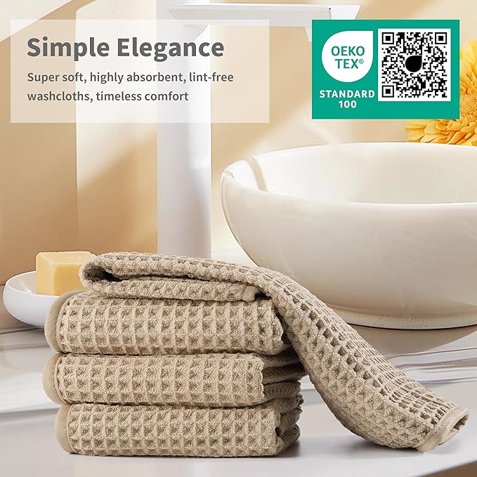 Microfiber Waffle Face Towels, 2 Pieces, Fast Drying, Lint Free 430 GSM