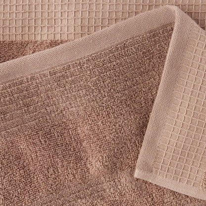 Amazon Basics Organic Cotton Waffle Kitchen Dish Towels - Ultra Absorbent, Quick Drying, Lint-Free, 15 x 25 inches, 6-Pack (2pc Olive Light/Brown Strip, 2pc Brown, 1pc Olive, 1pc White)