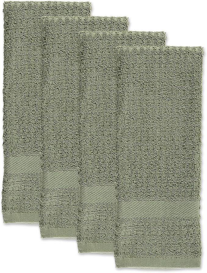 DII Basic Terry Collection Waffle Dishtowel Set, Solid Artichoke, 4 Piece