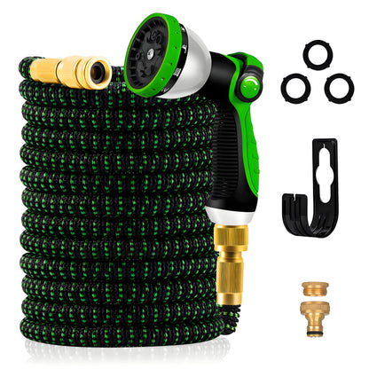 100FT Garden Hose – Upgraded 3-Layer Latex, No-Kink Expandable Water Hose with 3/4"& 1/2" Metal Connectors, 10-Function Spray Nozzle, Flexible Hose Pipe for Gardening, Washing & Cleaning