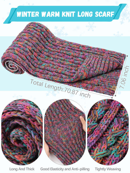 Winter Hat Scarf Gloves Set,Fleece Lined Pom Pom Beanie Hat Warm Knit Long Scarf Touchscreen Gloves Winter Gifts for Women