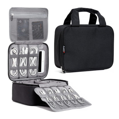 eCarry Electronics Organizer Case - Multi-Layer Full Flat Opening With Compartments and Pockets - Cord Organizer for Accessories, Cables, Electronics Travel