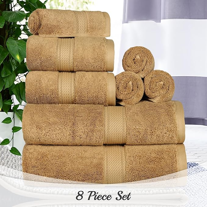 SUPERIOR Egyptian Cotton Pile 8 Piece Towel Set, Includes 2 Bath, 2 Hand