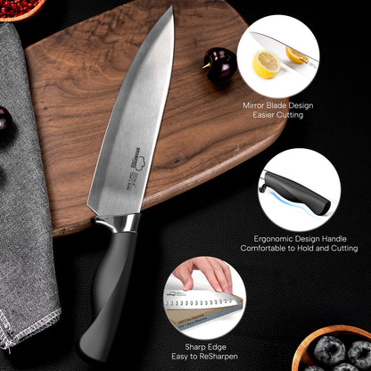 Knife Set, Amorston 14-Piece Kitchen Knives Set with Block & Sharpening Stone, Stainless Steel Dishwasher Safe, Knife Block Set with Ergonomic Handle, Professional Kitchen Knives for Home Cooking
