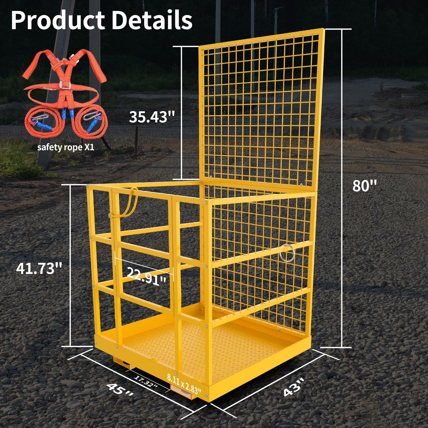 YINTATECH Forklift Safety Cage, 43"x45" Forklift Man Basket,1300lbs Capacity Forklift Work Platform, Forklift Aerial Platform 2-Man Collapsible Lift Basket for Lifting Loader