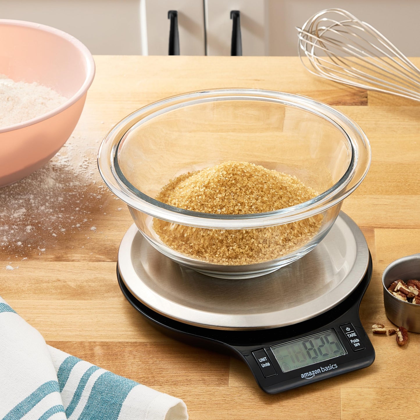 Amazon Basics Digital Kitchen Scale with LCD Display, Batteries Included, Weighs up to 4.9 kgs, Black and Stainless Steel
