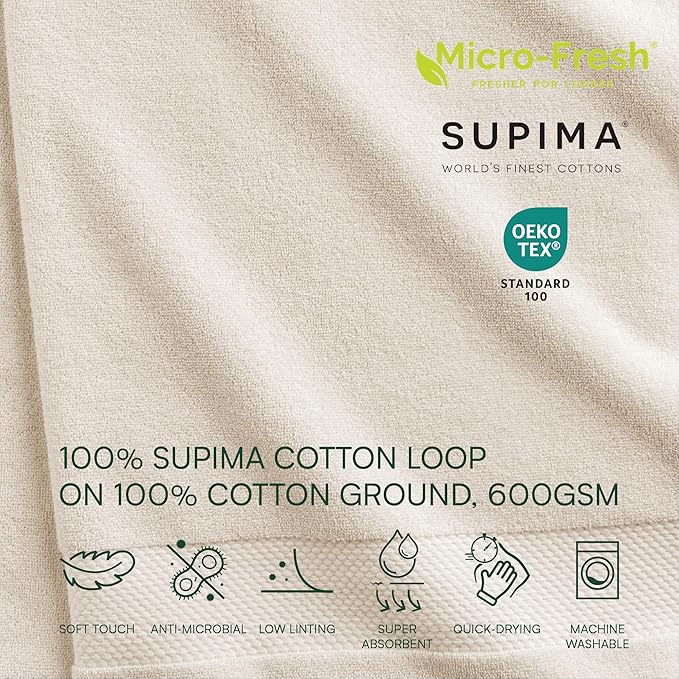 Lacoste Heritage 100% Supima Cotton Bath Sheet, Premium Super Soft Bath Towel