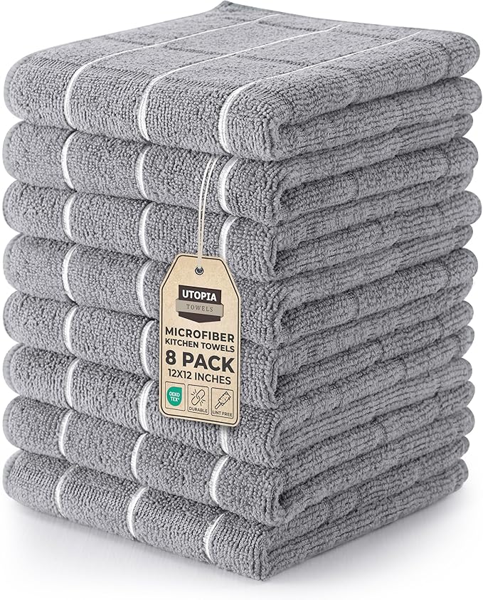 Utopia Towels 8 Pack Kitchen Towels Set, 12x12 Inches, Highly Absorbent and