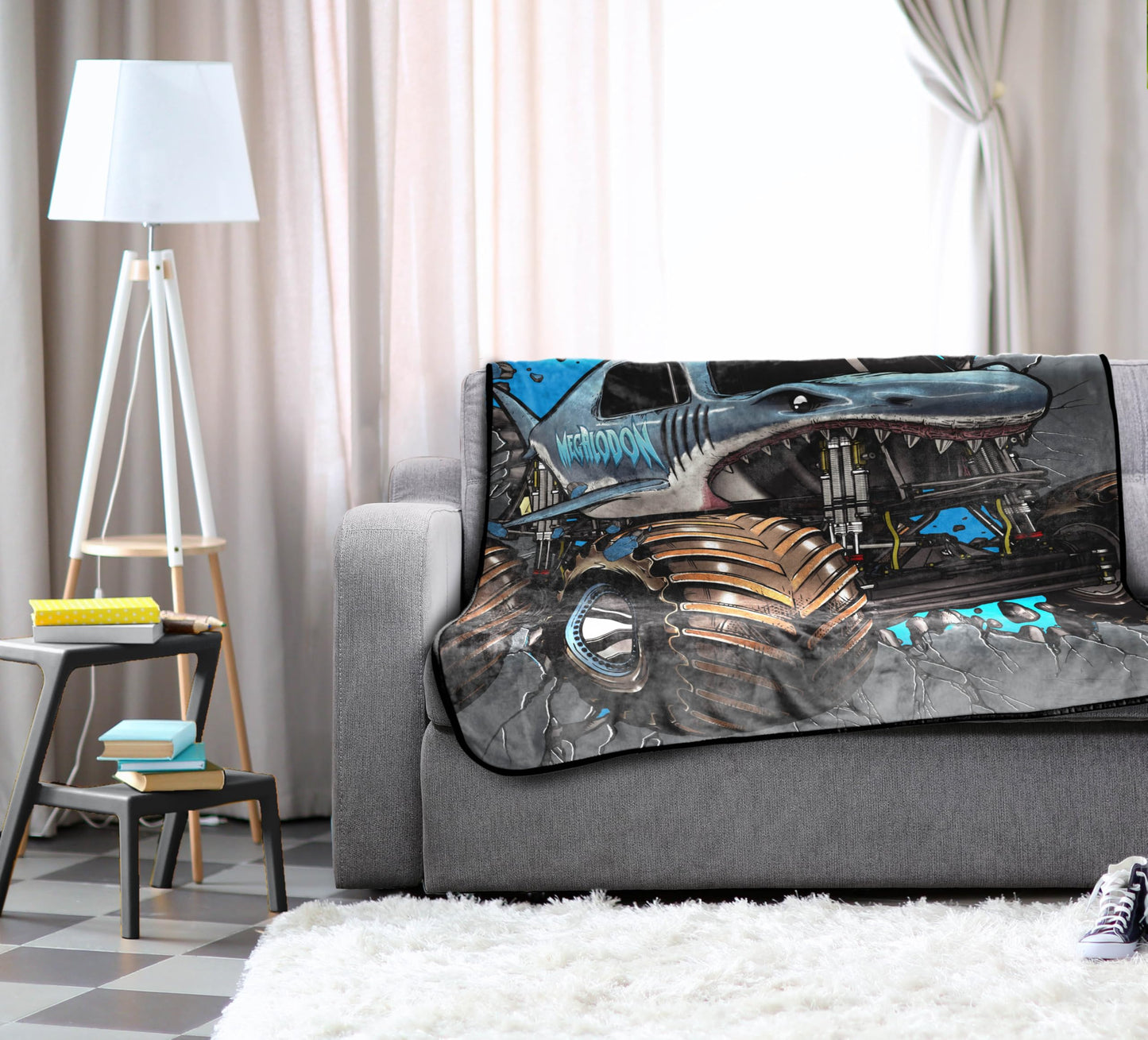 Jay Franco Monster Jam Megalodon Kids Throw Blanket 46x60 - Super Soft Cozy Fleece Microfiber, Fade Resistant, Machine Washable for Couch & Bed, Gift for Kids (Official Licensed Product)