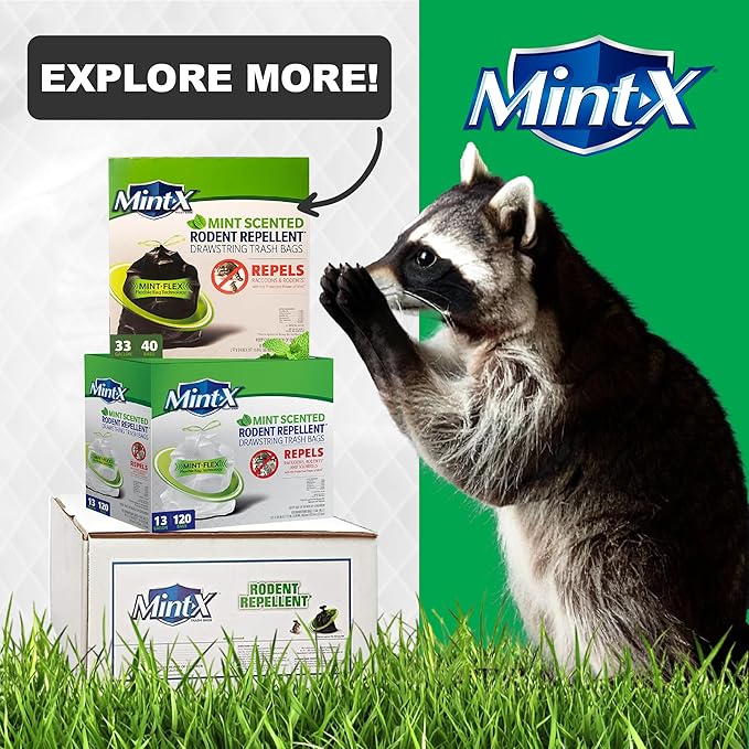 Mint -X Rodent Repellent Indoor Tall Kitchen Drawstring Trash Bags