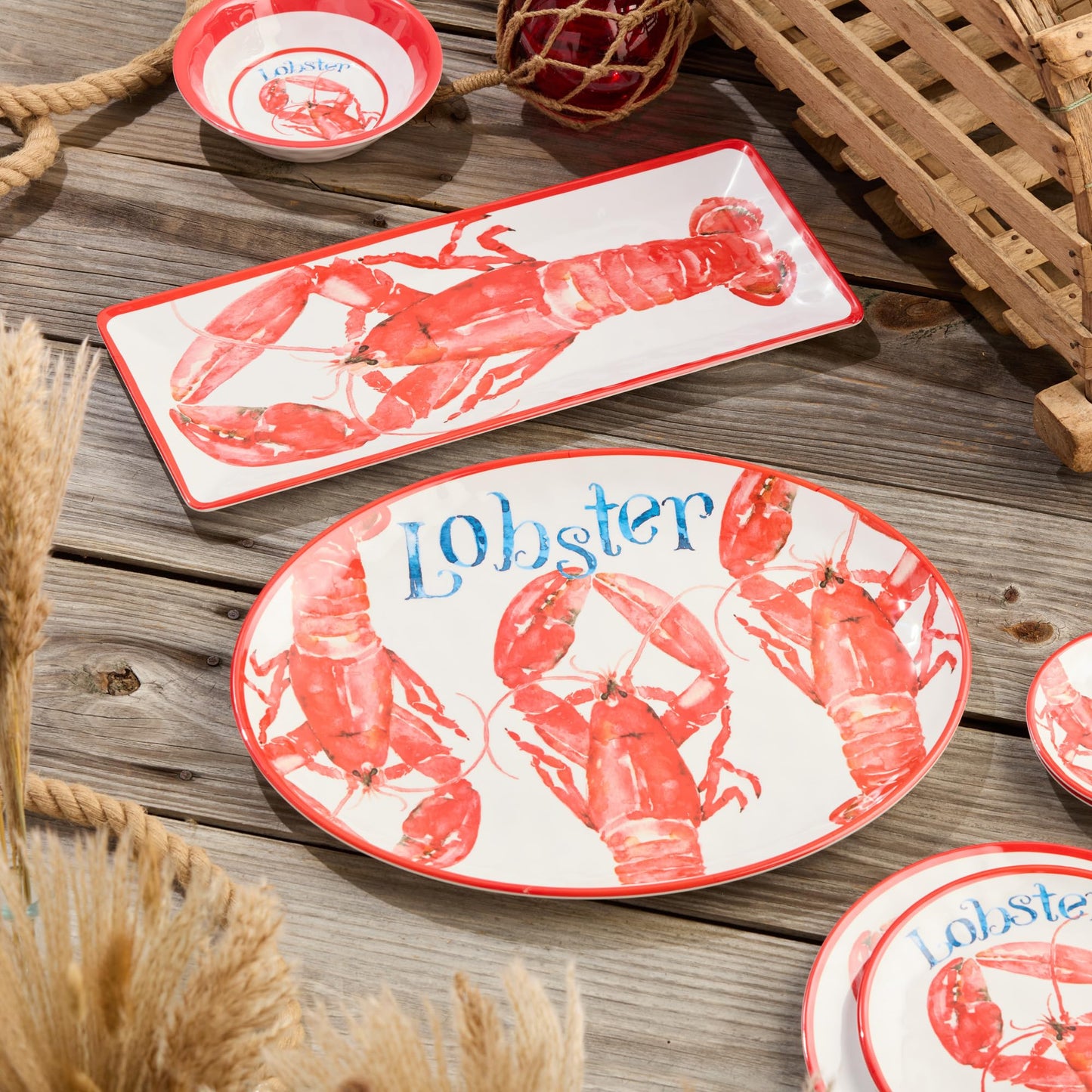 Beach House Lobster Melamine 2-Piece Platter Set – Shatterproof, Chip-Resistant, Lightweight & Dishwasher-Safe