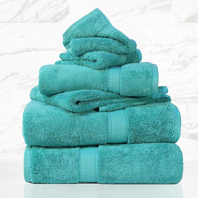 SUPERIOR Egyptian Cotton Pile 6 Piece Towel Set, Includes 2 Bath, 2 Hand