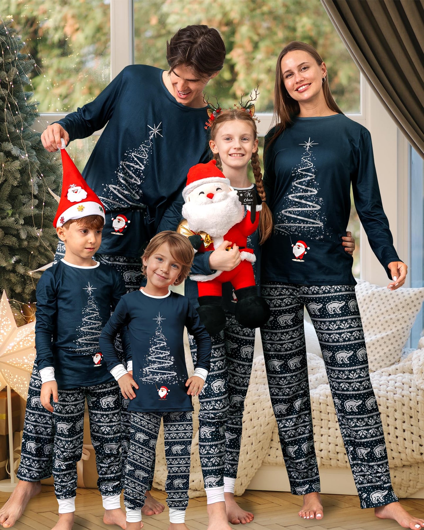 Rnxrbb 2025 Matching Family Christmas Pajamas Holiday Family Christmas Pjs Set Sleepwear Xmas Jammies Men Women Kids Couples,Navy Xmas Fireworks-K-2T