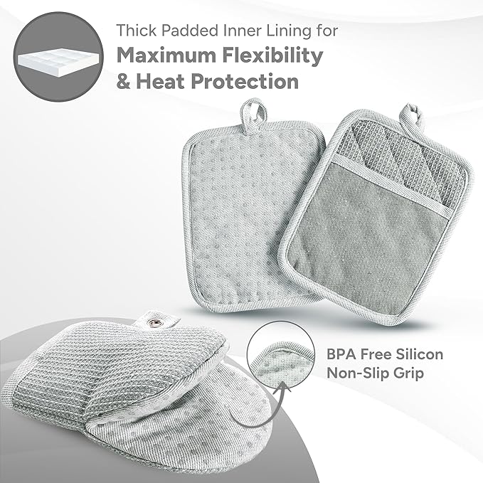 Casa Platino Heat Resistant Oven Mitts & Potholders, 4-Piece – Oven Mitts and