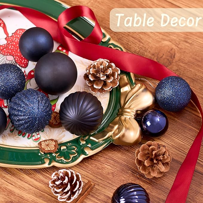 Navy Blue Christmas Ornaments Set for Xmas Tree, 50ct Shatterproof Christmas Balls Ornaments, Christmas Tree Decorations Hanging Ball for Holiday Party Decor(1.57"-2.36")