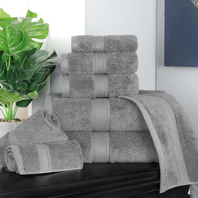 SUPERIOR Egyptian Cotton Pile 8 Piece Towel Set, Includes 2 Bath, 2 Hand