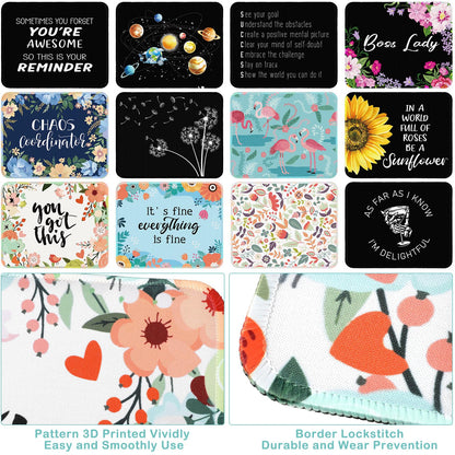 Kanayu 12 Pcs Inspirational Mouse Pad Bulk Fun Floral Mouse Pad with Motivational Quotes Square Non Slip Rubber Mousepad for Desk Office Home Laptop Computer