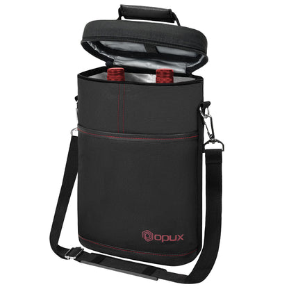 opux 2 Bottle Wine Carrier Tote, Insulated Leakproof Wine Cooler Bag, Wine Travel Bag Tote for Picnic BYOB Beach, Portable Wine Bottle Carrying Case, Gift for Wine Lover Women Men Christmas, Black