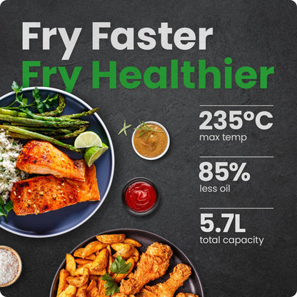 Chefman 5.7L Air Fryer, Touch Controls with 4 Presets, Compact Air Fryer with Hi-Fry Technology for Extra Crisp, Quick & Easy Meals, Nonstick & Dishwasher Safe Basket, Black