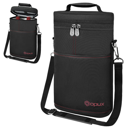 opux 2 Bottle Wine Carrier Tote, Insulated Leakproof Wine Cooler Bag, Wine Travel Bag Tote for Picnic BYOB Beach, Portable Wine Bottle Carrying Case, Gift for Wine Lover Women Men Christmas, Black