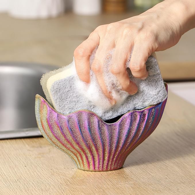 Sponge Holder for Kitchen Sink, Ceramic Dish Sponge Holder