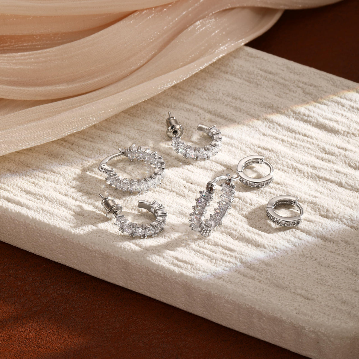 CAROVO 3 Pairs Silver Hoop Earrings for Women Trendy Dainty 14K Gold Plated Cubic Zirconia Huggie Hoop Earrings Stack for Multiple Piercing Jewelry