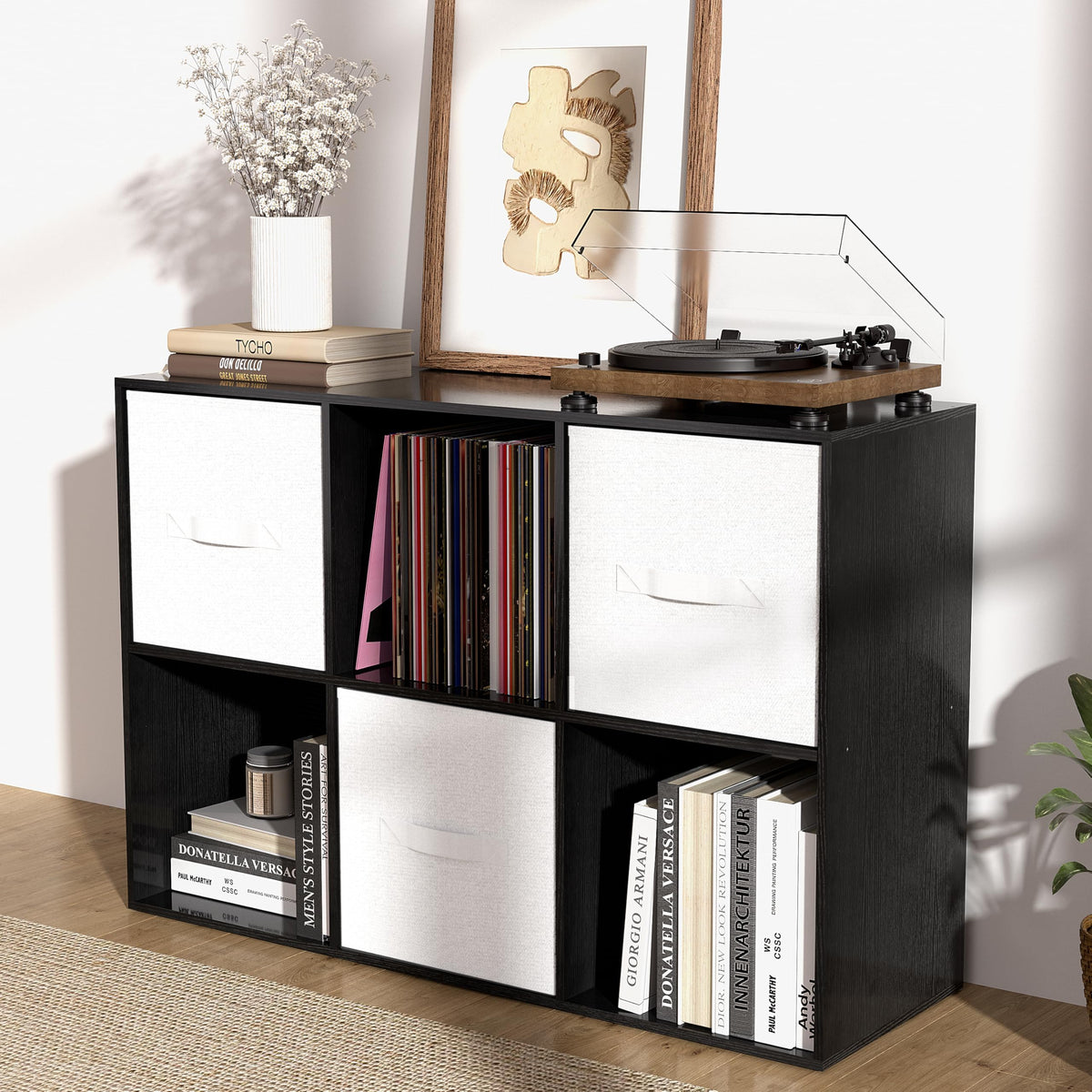VAFHYLLIS 6 Cube Bookshelf with Closed Back Panel, 13.5-inch Wooden Cubby Shelves Heavy Duty - Bookcase for Living Room, Home, Office (Black)