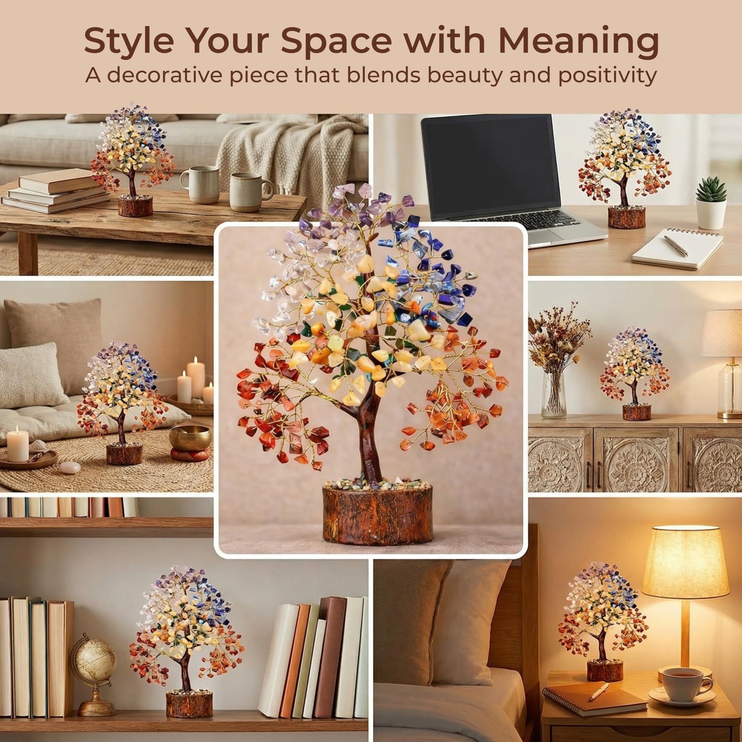 Chakra Tree of Life Birthday Gifts for Women, Mom, Sister, Friends, Handmade Healing Crystal Tree Bring Money, Positivity & Good Luck, Boho Home, Room and Office Desk Decor, Unique Fathers Gift