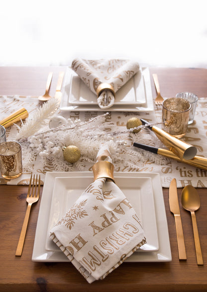 DII Holiday Dining Table Linen Metallic Fabric Kitchen Décor, Christmas Table Runner, 14x72, Gold Holiday Collage
