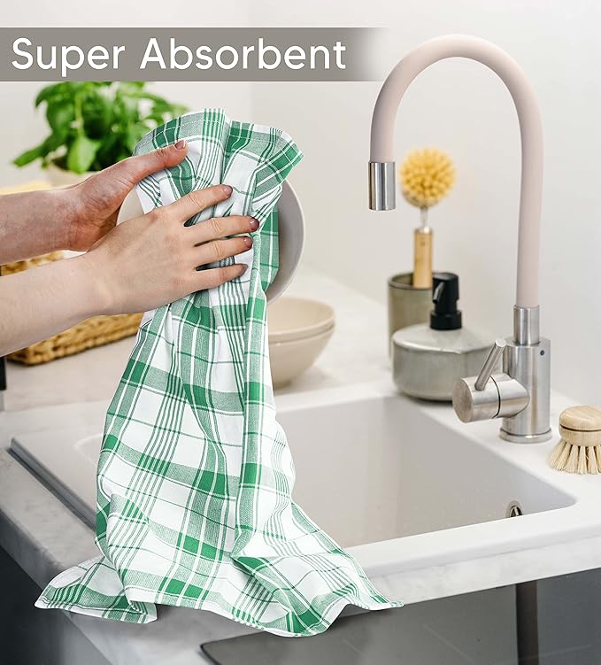Utopia Towels Green & White Dish Towels 100% Ring Spun Cotton Highly Absorbent