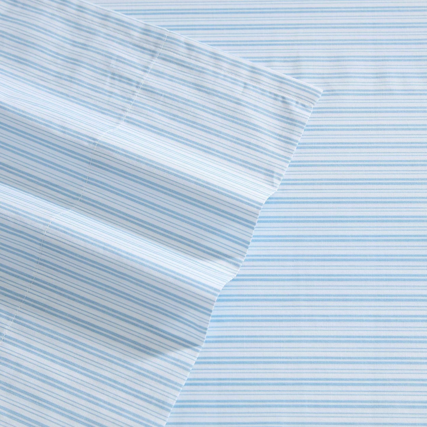 Laura Ashley - King Sheet Set, Crisp & Cool Cotton Percale Bed Sheets, Deep Pockets, Striped Bedding with Matching Fitted Sheet & Pillowcases (Bedford Skinny Stripe Blue)