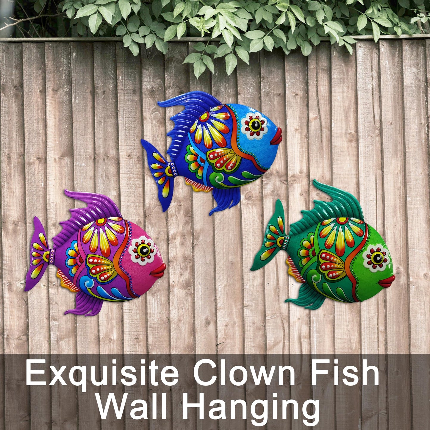 John's Studio Metal Fish Sea Wall Decor Outdoor Garden Hanging Art Sculptures Home Ocean Theme Decorations for Kitchen Bathroom and Pool - 3 PCS