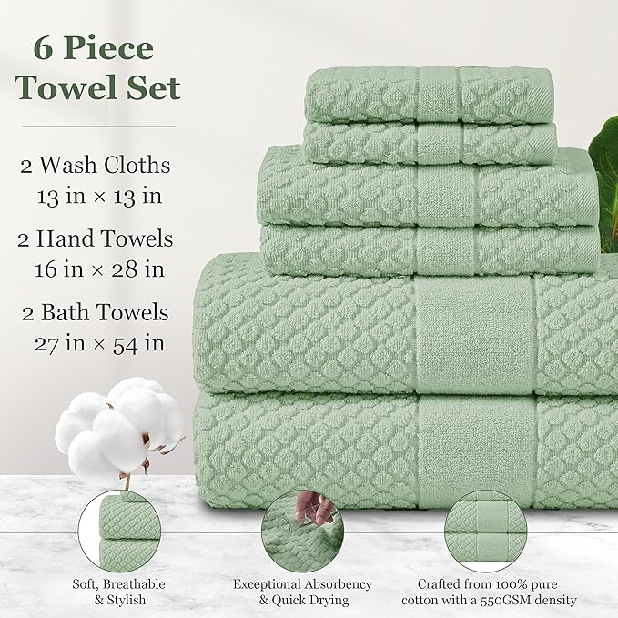 Simple&Opulence 6 Piece Luxury Towel Set, 100% Cotton Bathroom Towels