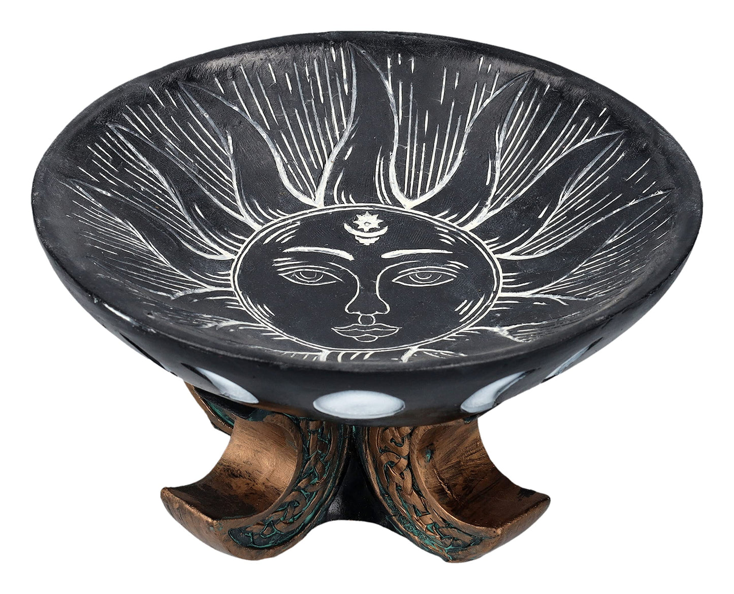 Pacific Giftware Carved Illustrated Sun and Moon Resin Trinket Bowl Black 8” Diameter