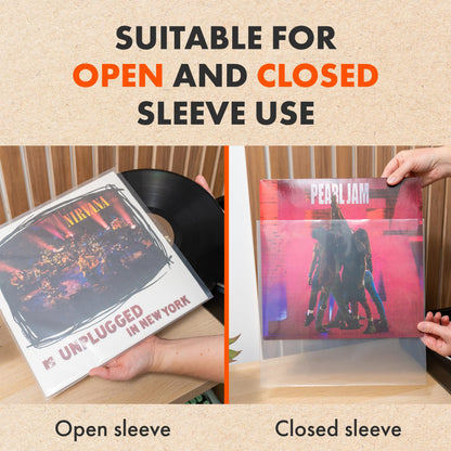 100x 12 Inch UV Protection Frosted Outer Vinyl Record Sleeves | Spincare Density Single & Double Album LP Protective Sleeve | Strong Polyethylene Archival Plastic Vinyl Record Storage Covers
