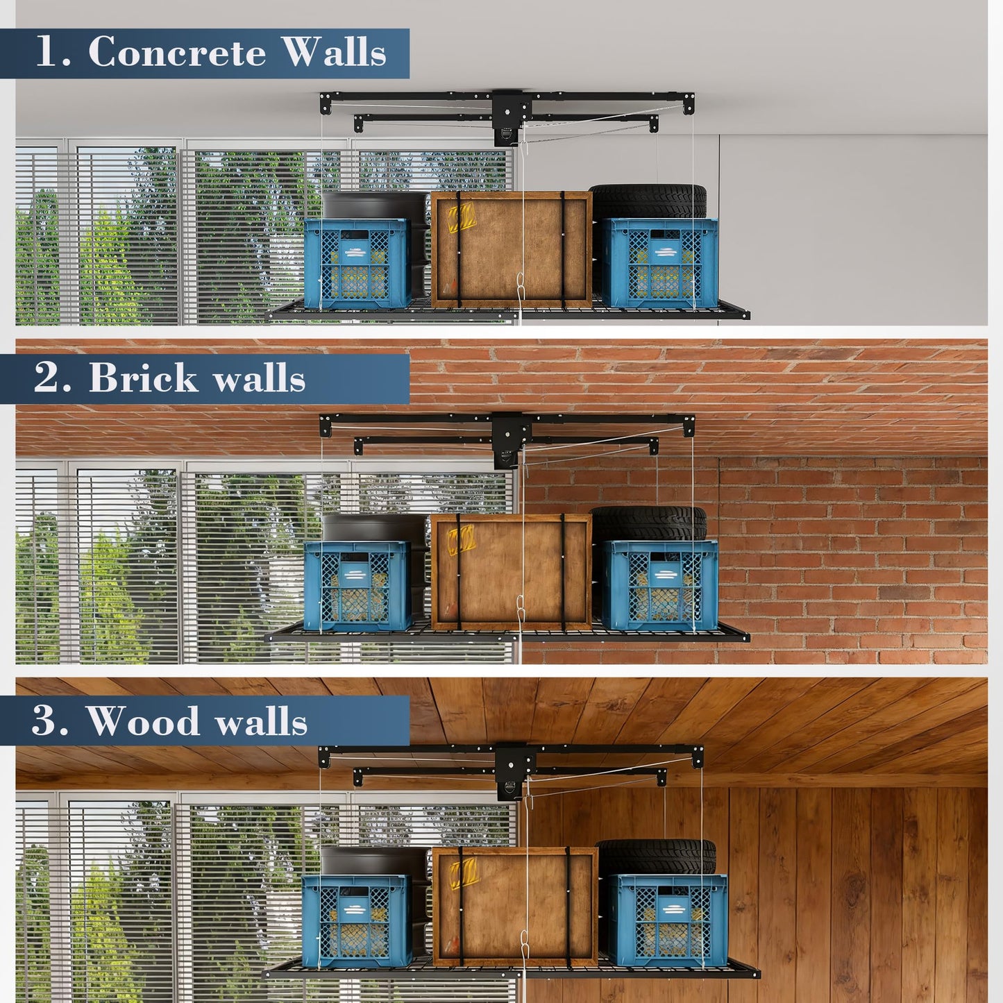 Legendstone 4x8FT Overhead Garage Storage Rack for High Ceilings 10-12 FT, Adjustable Garage Organization System, Heavy Duty Ceiling Storage Racks with Safety Lock,350LBS Capacity,Black
