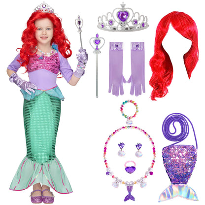 Spooktacular Creations Halloween Little Mermaid Costume for Girls, Sequin Mermaid Dress Set, Light Purple Princess Dress for Toddler Dress-Up, Cosplay Party (3T, 3-4 yrs)