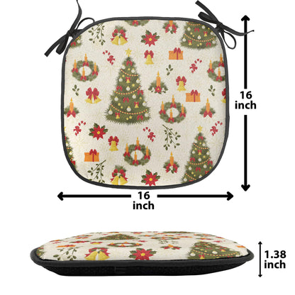 Ambesonne Christmas Chair Seating Cushion Set of 4, New Zealand Poinsettia Flower Xmas Trees Gift Boxes Art Culture Pattern, Anti-Slip Seat Padding for Kitchen & Patio, 16"x16", Olive Green Yellow