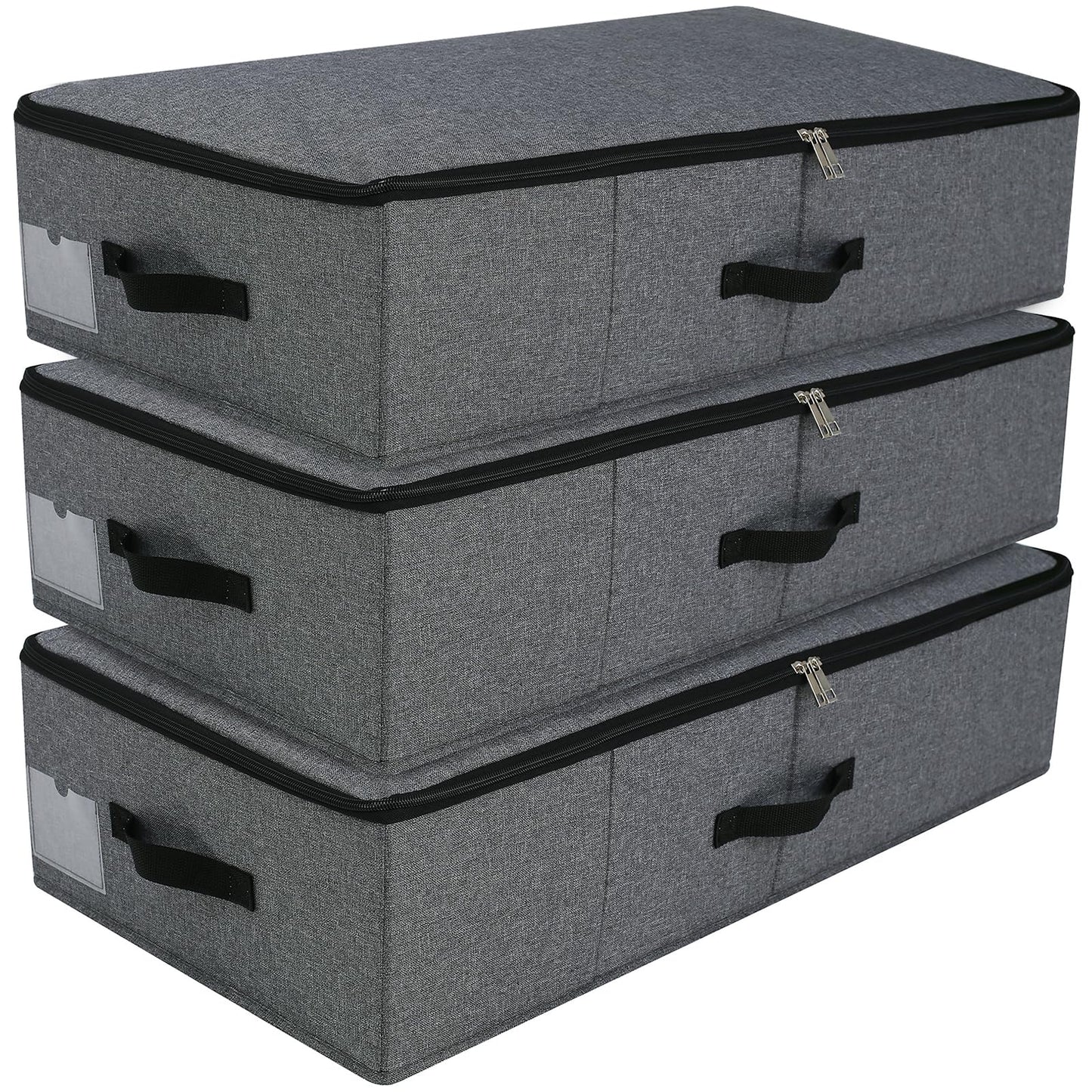AMJ Large Under Bed Storage Containers, 3 Pack Closet Organizers Bins, Foldable Closet Organizers Storage for Blankets, Towels, Comforter, Sweaters, Linen Sheets, Wrapping Paper (Black Grey)