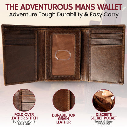 BULL GUARD RFID Genuine Leather Trifold Wallets for Men ID Window, Secret Pocket, RFID Wallet