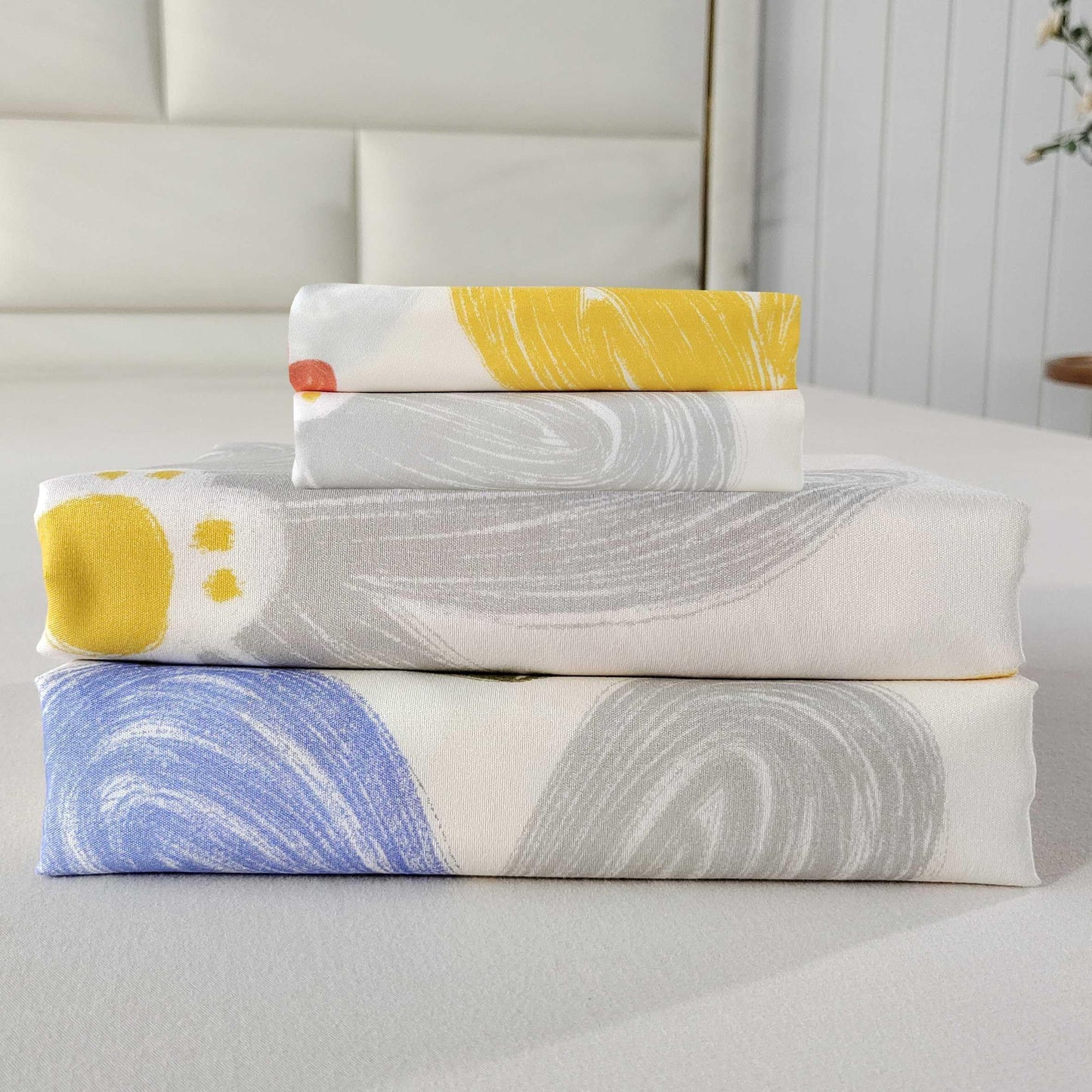 SDIII 4 Pieces Yellow Floral Sheets Set Full, Soft Microfiber Floral Bed Sheets Full Size Deep Pocket, Cute Flower Bedding Sheet for All Season