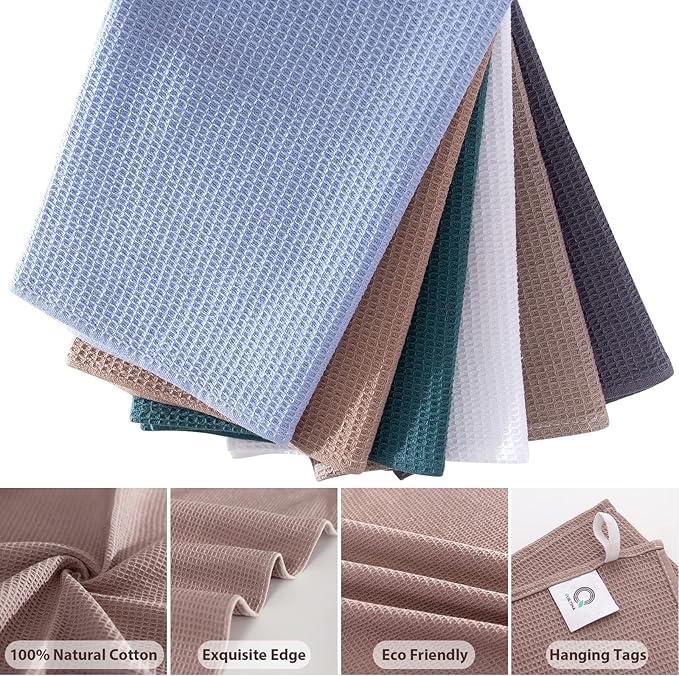 QUILTINA Dish Towels Set, 100% Cotton Waffle Weave Kitchen Towels 6 Pack