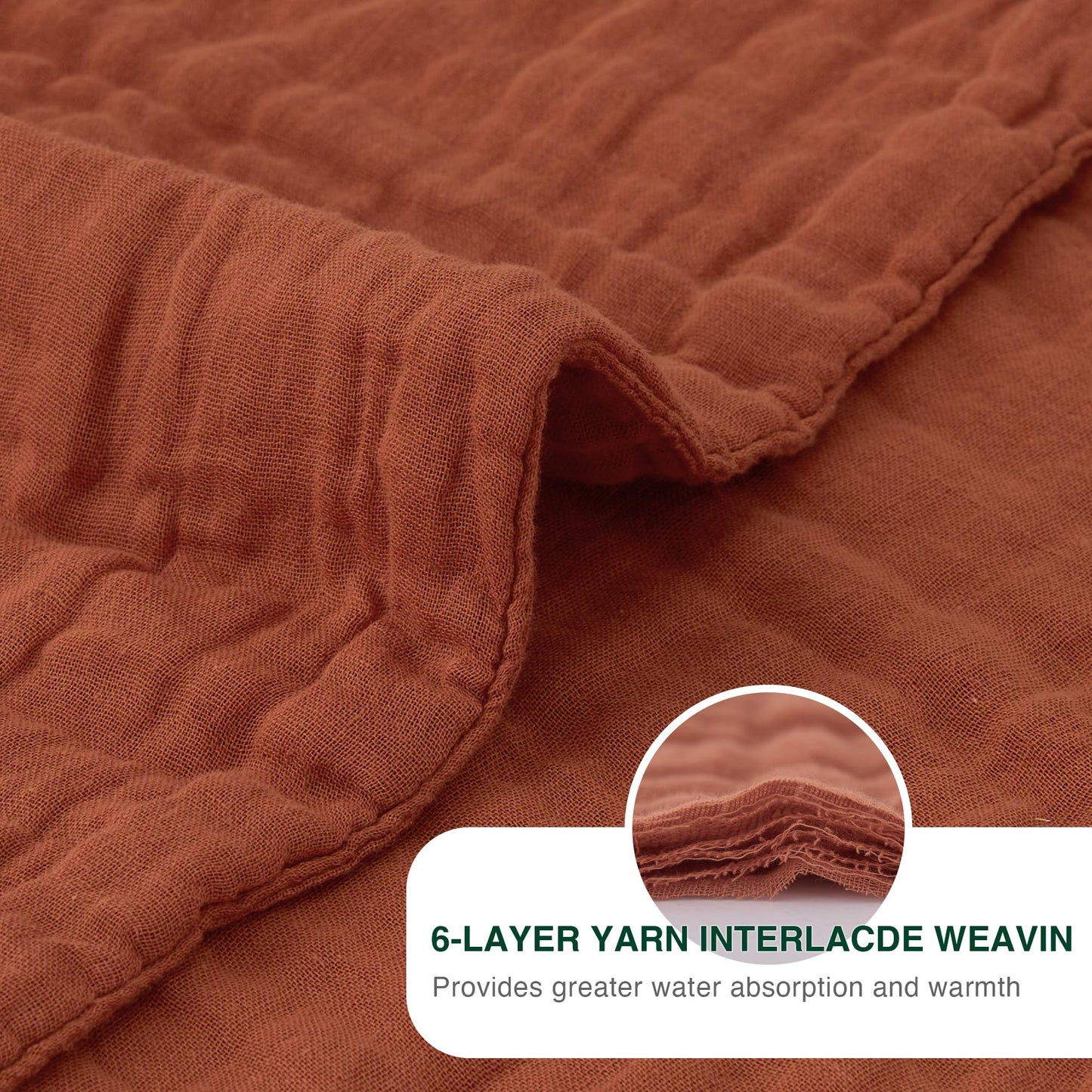 Love's cabin 100% Cotton Muslin Blanket, 6 Layer Lightweight Breathable Gauze King Size Blanket 108 x 90 Inches, Soft Summer Blanket for Bed, Orange
