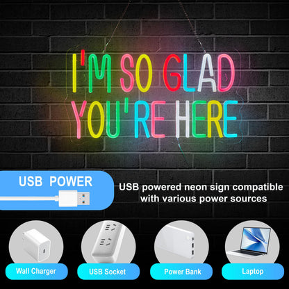 I'm So Happy You're Here Neon Sign for Wall Décor Dimmable LED Neon Light USB Powered Neon Art Signs Decor
