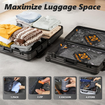 Travel Vacuum Bags with Cordless Electric Pump, 9 Combo Compression Packing Cubes for Clothing Clothes, Luggage Suitcase Organizer, Space Saver Vacation Cruise Travel Essentials