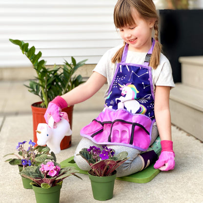 Cheerful Children Toys Kids Gardening Set – Gardening Tools for Kids with Watering Can, Shovels, Rake, Gloves & Apron – Planting Outdoor Activity for Ages 3-7, Unicorn Themed Gardening Set for Girls